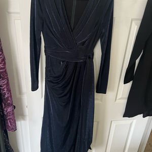 Shania Metallic Wrap Front Long Sleeve Gown